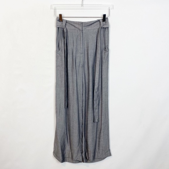 Talula Gray Tie Waist Flare Cropped Pant 0 - Picture 2 of 8